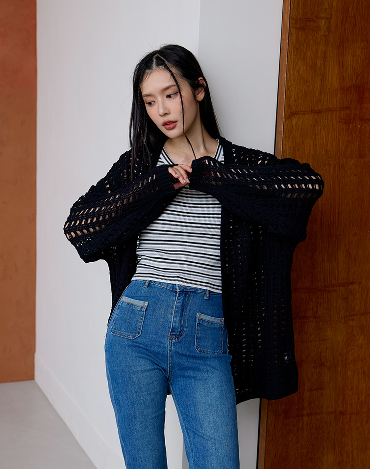 優雅洞洞織紋長袖罩衫