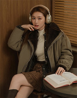 俐落感撞色雙穿毛毛領夾克