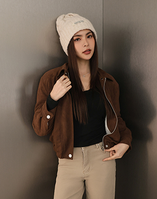 奶霜絨絨麂皮翻領夾克