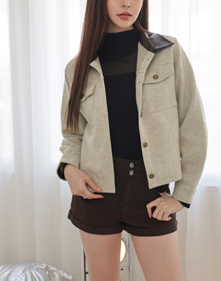 混織毛呢皮領外套