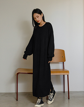 澎澎袖柔織連身洋裝