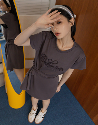 立體字母空氣棉綁腰洋裝