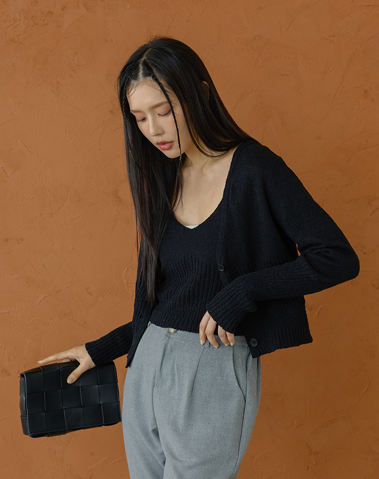 柔霧花紗感針織套裝