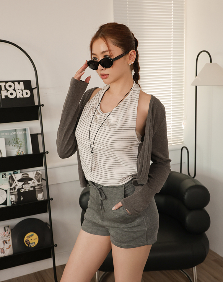 隨性橫條紋假兩件上衣