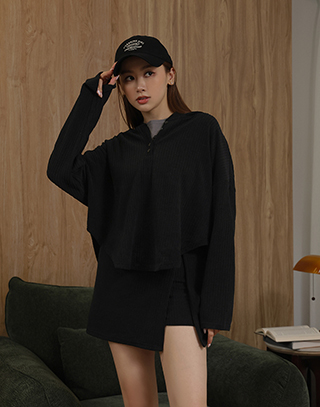 率性自在連帽褲裙套裝