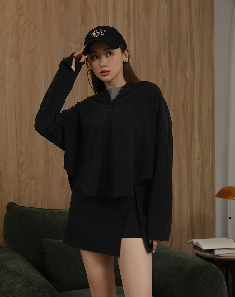 率性自在連帽褲裙套裝