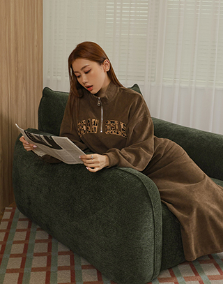 復古豹紋燈心絨套裝