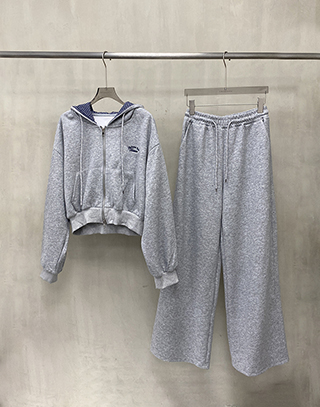 休閒拼色格紋長褲套裝