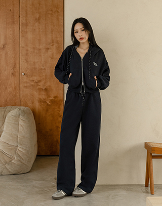 休閒拼色格紋長褲套裝