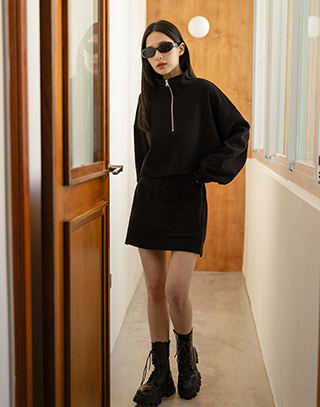 半拉立领休閒燈芯絨套裝