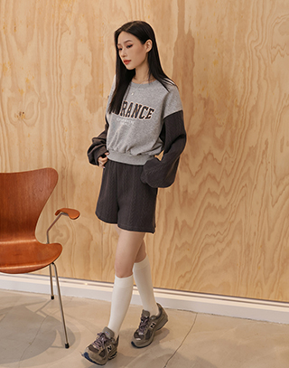 字母印花休閒混織套裝