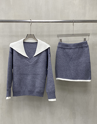 柔織跳色翻領套裝