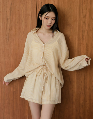 休閒條紋短褲套裝