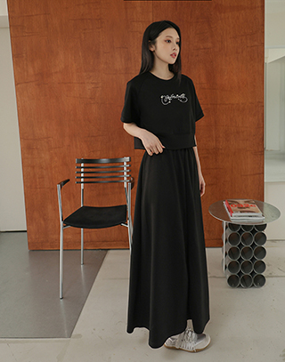 太空棉字母刺繡長裙套裝