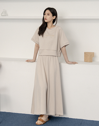 太空棉字母刺繡長裙套裝