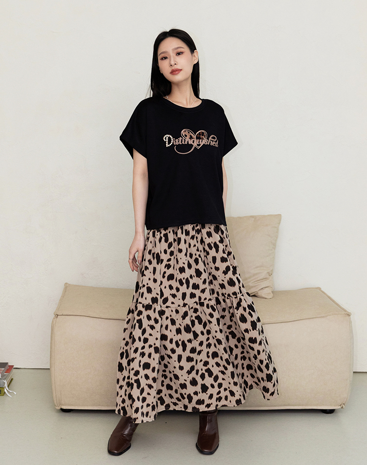 太空棉豹紋長裙套裝