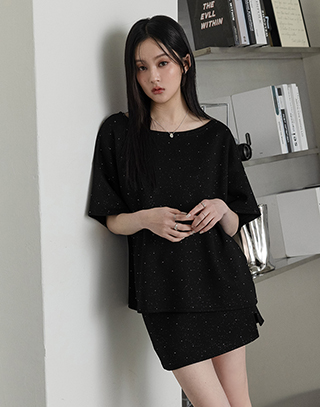 光點交織空氣棉短裙套裝