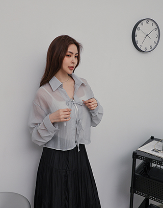 透肌感蝴蝶結綁帶外套