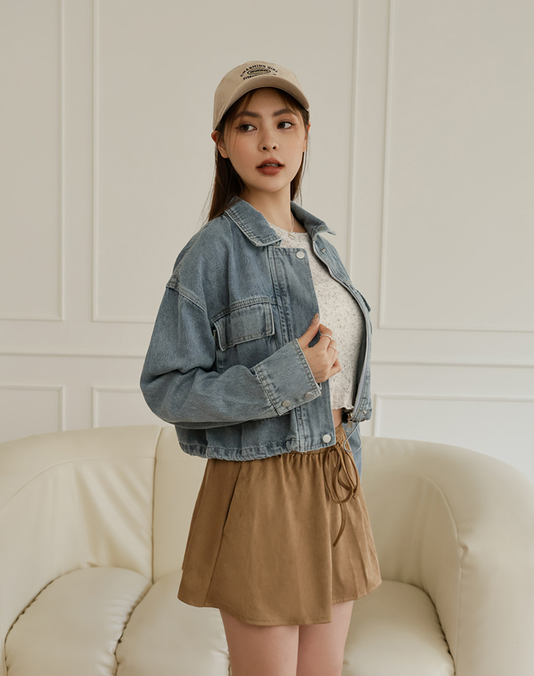 工裝感雙口袋修身丹寧外套