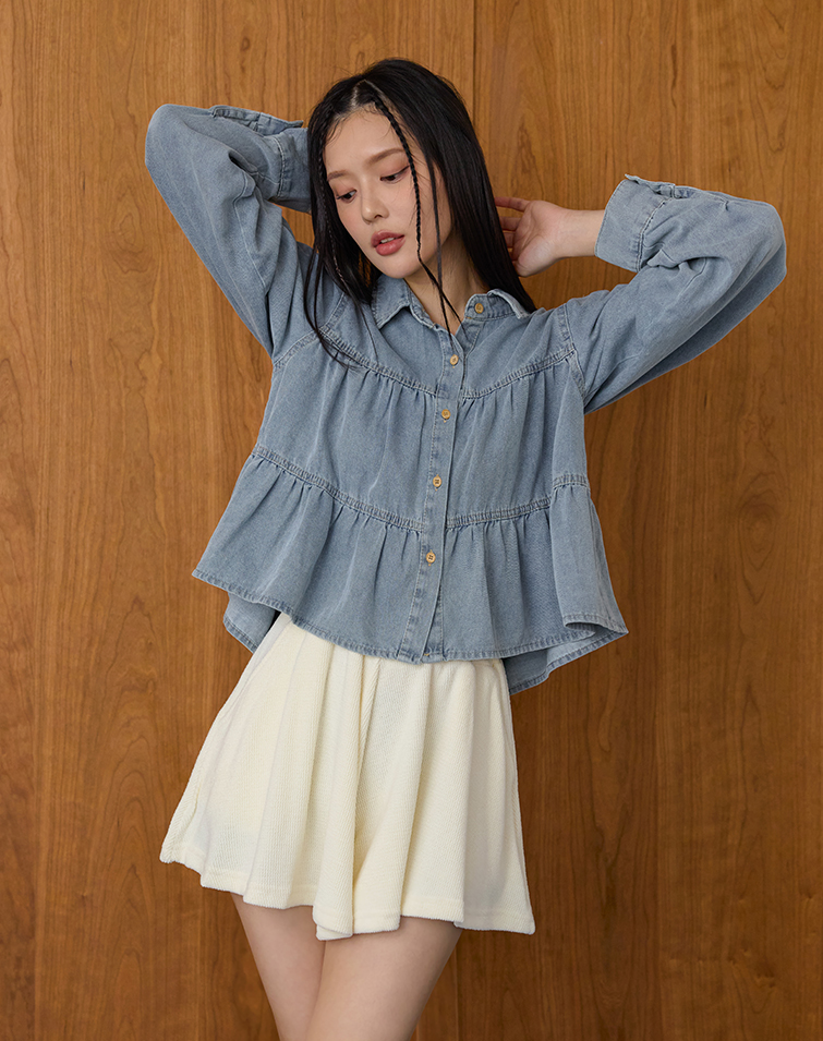 荷葉層次翻領丹寧外套