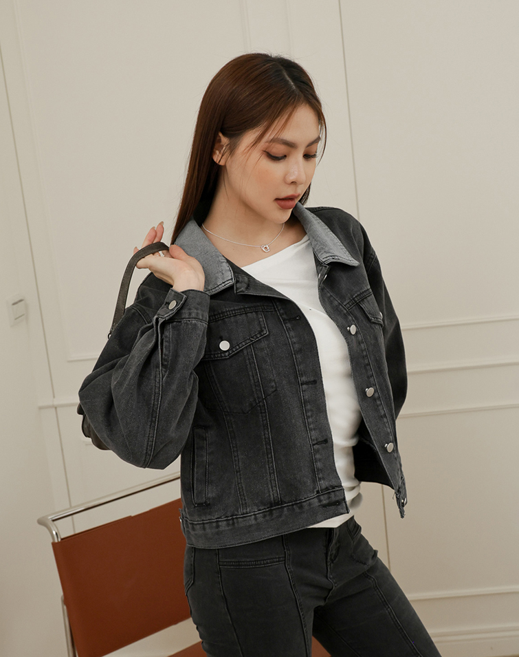 復古跳色翻領牛仔外套