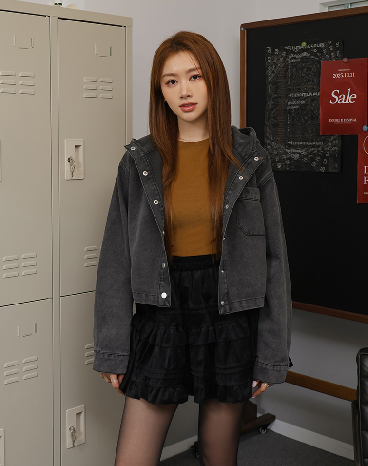 街頭風排釦連帽牛仔外套