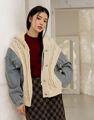 麻花織紋丹寧拼接外套