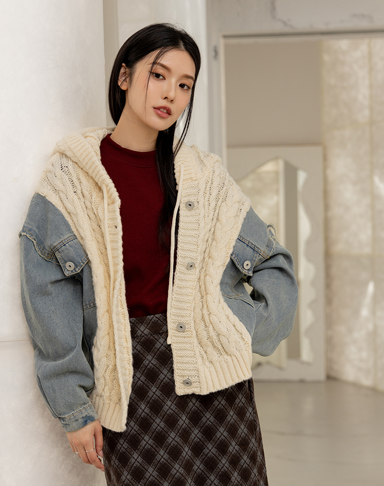 麻花織紋丹寧拼接外套