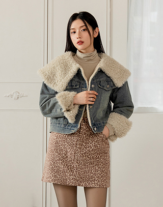 美式休閒暖絨領丹寧外套