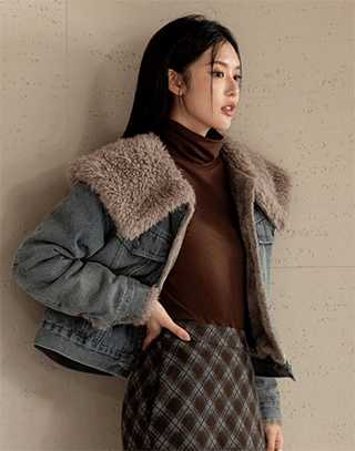 美式休閒暖絨領丹寧外套