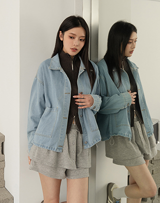 率性水洗雙口袋丹寧外套