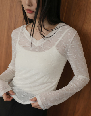 浪漫花語蕾絲V領上衣