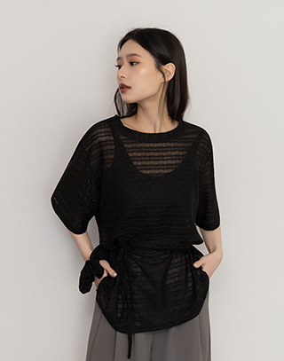 優雅緹花綁腰造型上衣