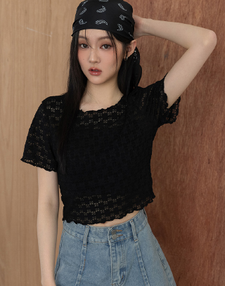輕柔花花蕾絲短袖上衣
