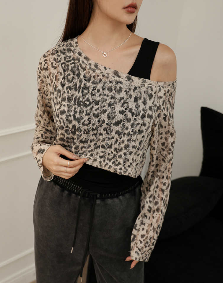 豹紋層次兩件式上衣