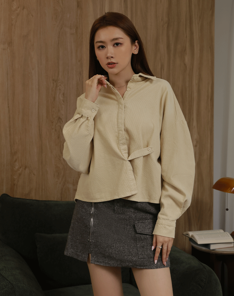 氣質感披肩燈芯絨襯衫