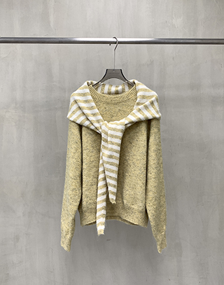 法式條紋披肩長袖上衣