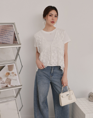 柔系蕾絲傘擺兩件式背心上衣