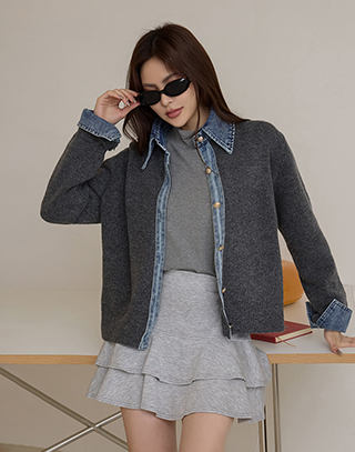 雙色街頭拼接牛仔上衣