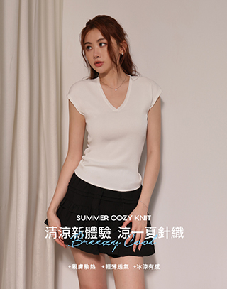 柔美V領細條連袖上衣