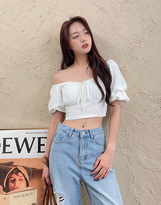 夢幻戀語澎澎袖綁帶上衣