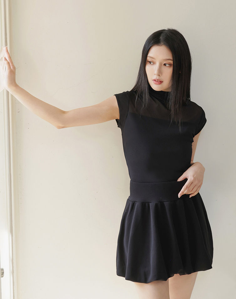 柔光透紗立領短袖上衣