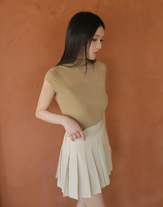 柔光透紗立領短袖上衣