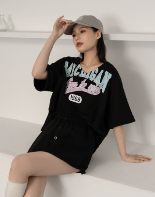 美式跳色V領褲裙套裝