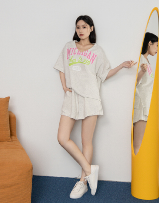 美式跳色V領褲裙套裝