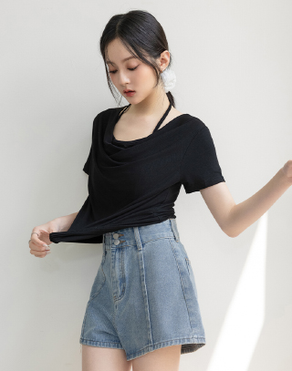 法式優雅垂領假兩件上衣