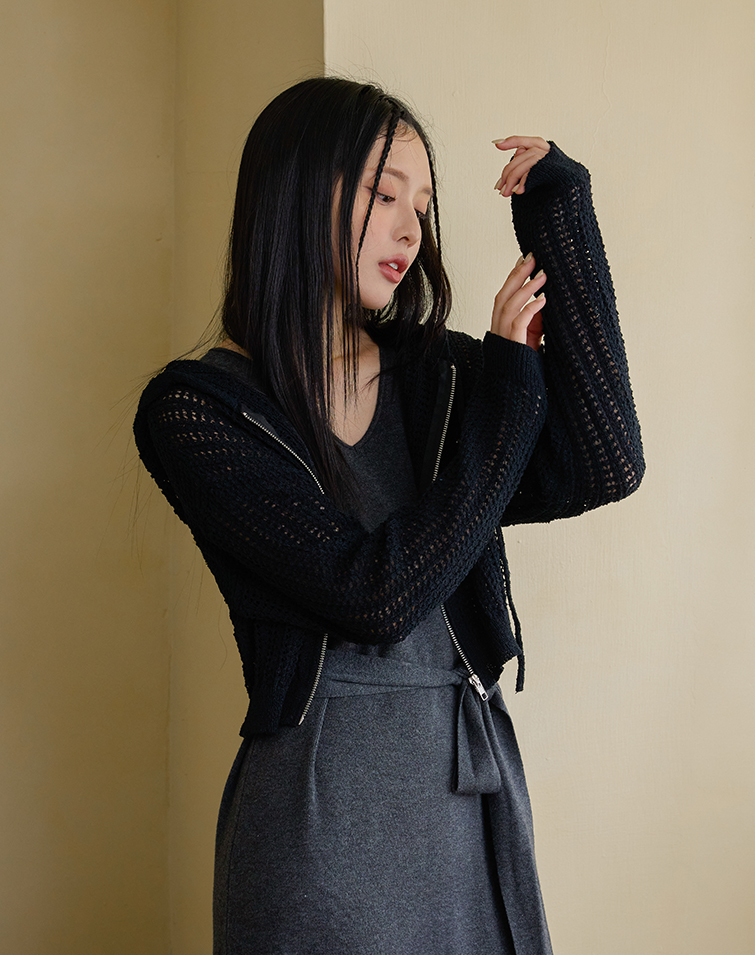 透膚洞洞織紋拉鍊小外套