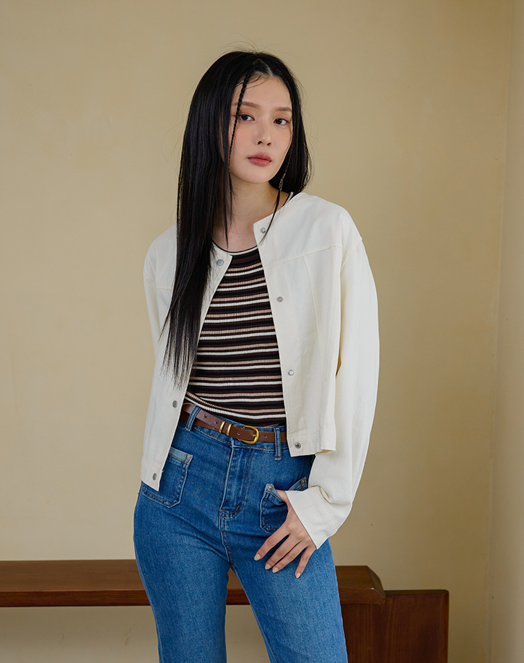 奶油拿鐵圓領薄外套