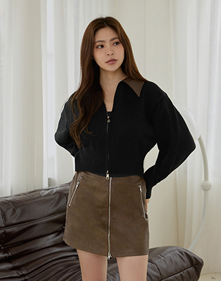 撞色雙開針織外套