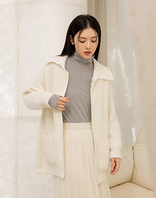 氣質柔光翻領針織外套